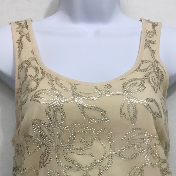 LC Lauren Tank Top Scoop Neck Sparkling Sequined Embellished Cream Blush Tank S - Picture 5 of 16